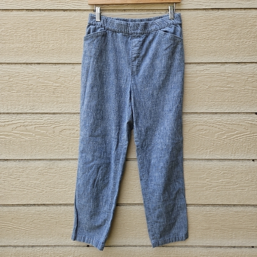 Lands' End blue chambray pull-on cropped pants size 6T tall long